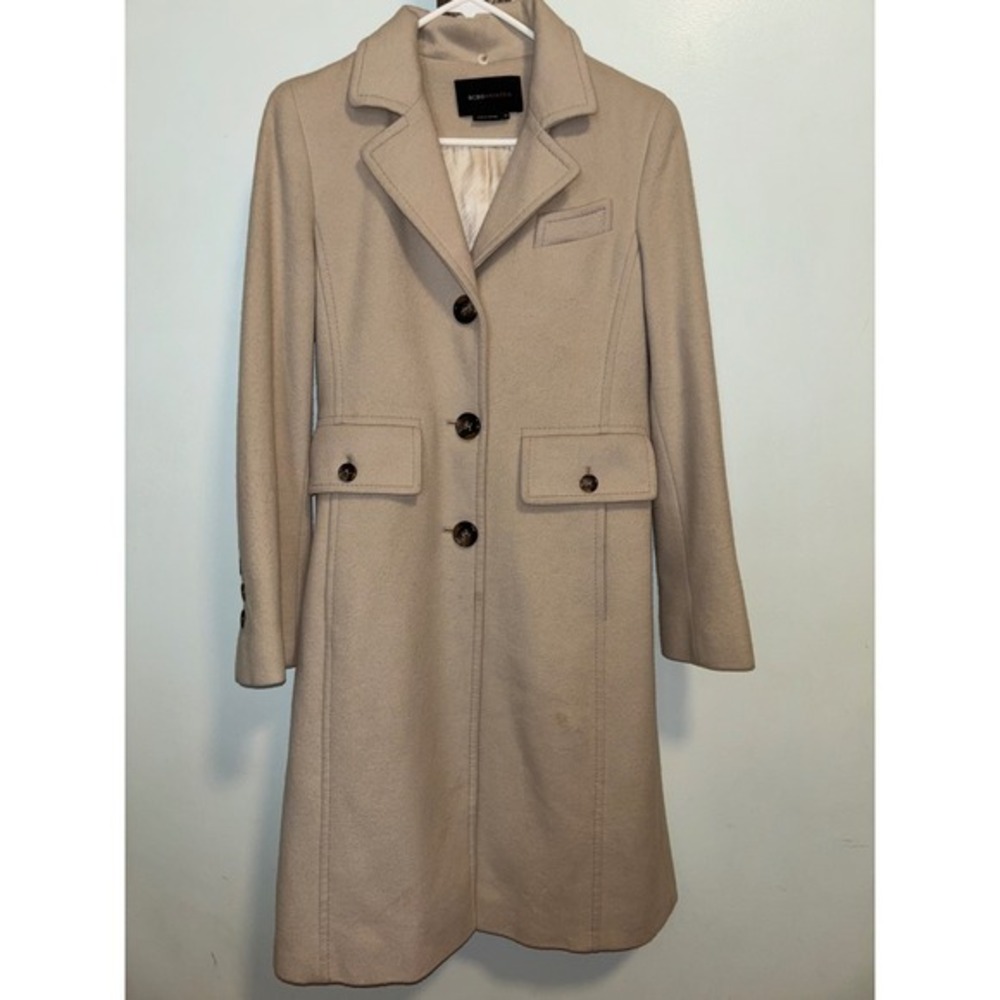 BCBG MaxAzria Tan Single-Breasted Pea Coat Women's XS Wool Angora‎ Blend